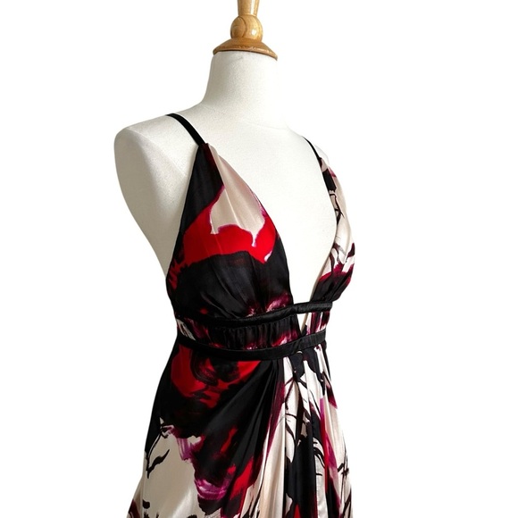 BEBE Y2K Draped Silk Maxi Dress Plunging V-Neckline Sleeveless Boho Chic Size S - Picture 4 of 16